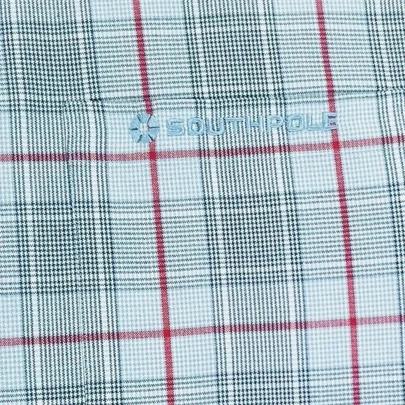 Southpole 2XL Embroidered Pocket Logo Sleeve Logo Tag Blue Red Trim Check Shirt - Picture 4 of 11